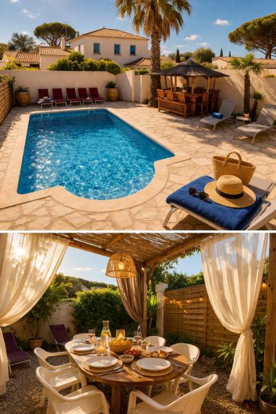 Maison Julia bord de mer - 2 Chambres - Plage de la Nartelle - Sainte Maxime - Piscine partagée - Parking - BBQ - Draps inclus, Book Feriehus Sainte-Maxime Mimosa Road
